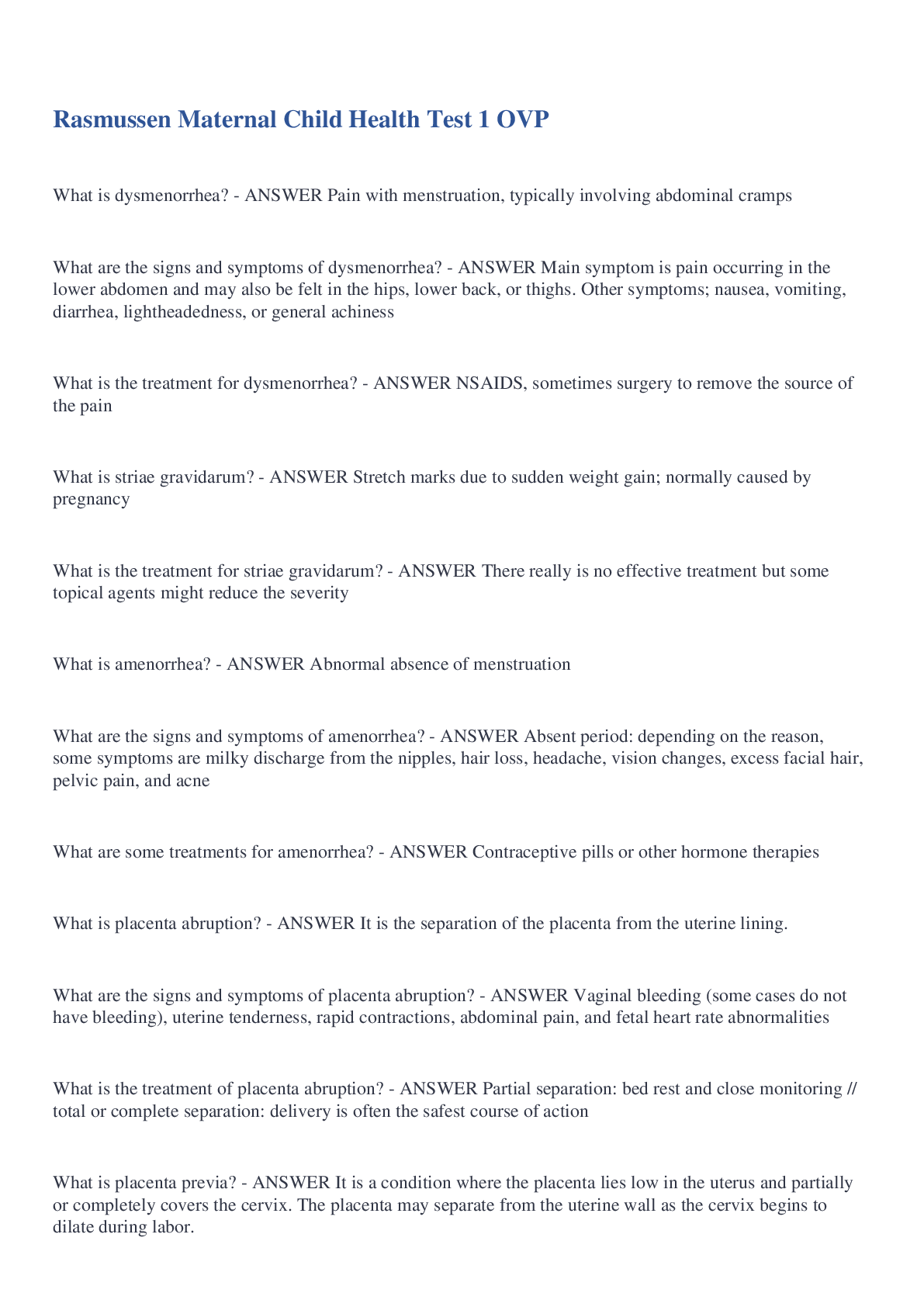 Preview of Rasmussen Maternal Child Health Test 1 OVP